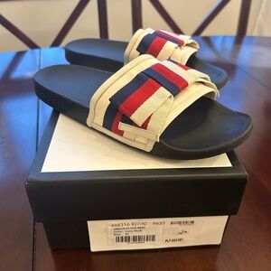Gucci Satin Web Sylvie Bow Slides size 41/11 US